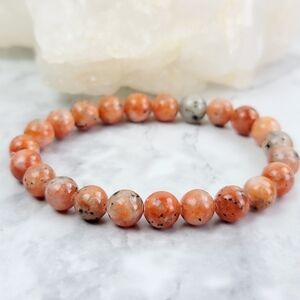 Sunstone Orange Beaded Bracelet Crystal Stone Jewelry Men Women Gift Handmade